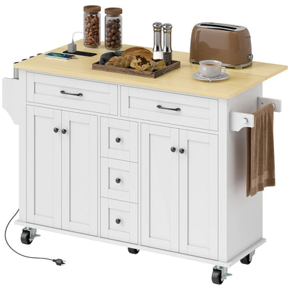 Kitchen Island Cart with Power Outlet & Drop Leaf, 55" Rolling Kitchen Island on Wheels with Storage, Black