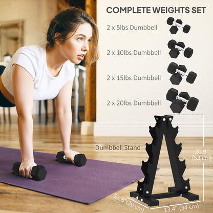 100 LBS Hex Dumbbell Set with Rack, Rubber Coated Weights with Non-Slip Handles for Home Gym Strength Training