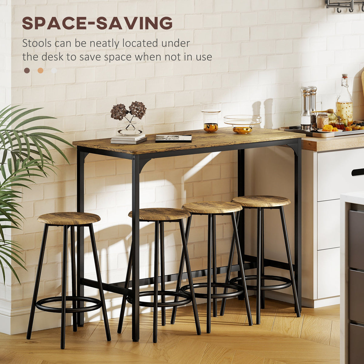 5-Piece Bar Table Set for 4, Industrial Counter Height Bar Table and Chairs for Kitchen, Dining Room, Grey