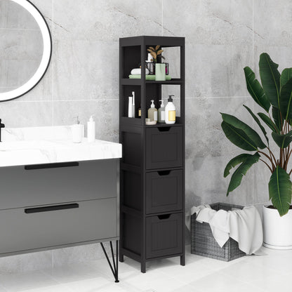 Narrow Bathroom Cabinet with 3 Drawers and 2 Tier Shelf, Tall Cupboard Freestanding Linen Tower, White