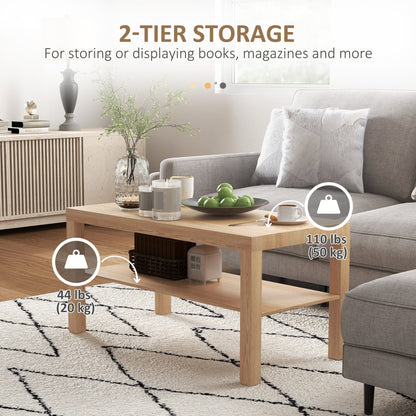 2 Tier Coffee Table with Storage Shelf, Rectangular Center Table for Living Room, Home Office Furniture Walnut