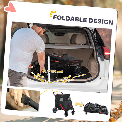 Foldable Pet Stroller with Universal Front Wheels, Shock Absorber, Dog Cat Carriage for Large & Medium Dogs, Black