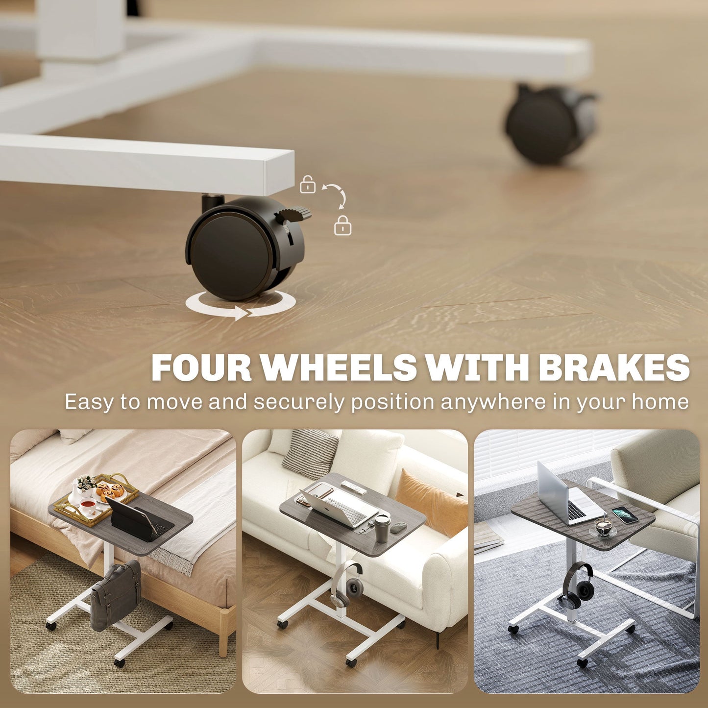 Eden Height Adjustable Standing Desk with Wheels and Headphone Hook-Grey