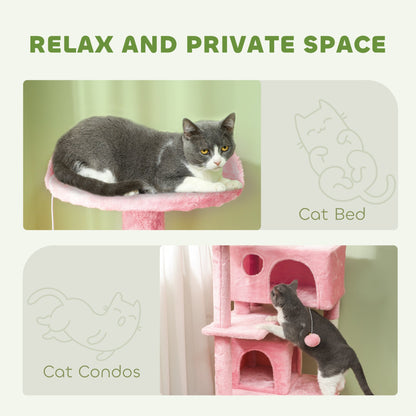 54" Cat Tree, Multi-Level Cat Tower with Scratching Posts, Cat Condos, Bed, Platforms, Ramp, Toy Ball, Beige