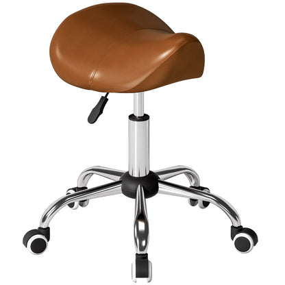 Cosmetic Stool 360° Rotate Height Adjustable Salon Massage Spa Chair Hydraulic Rolling Faux Leather Saddle Stool, Pink