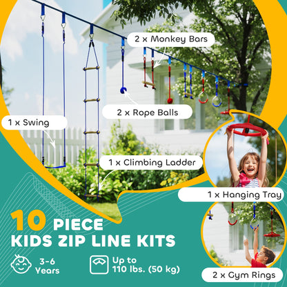 32.8' Ninja Warrior Obstacle Course for Kids 3-6 Years, with Swing, Monkey Bars, Climbing Ladder, Gym Rings, Blue