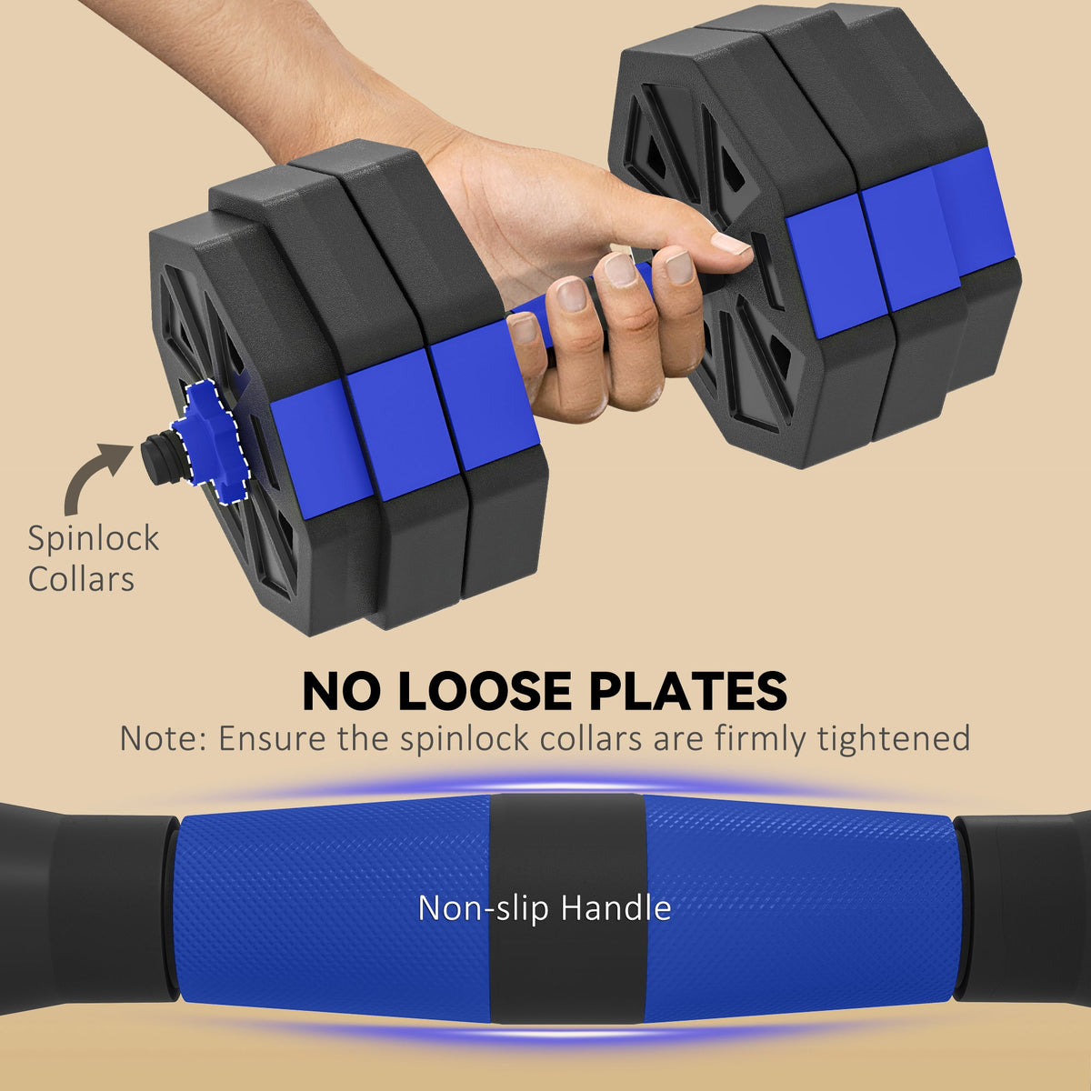 6-in-1 Adjustable Dumbbell Set, Used as Kettlebell, Barbell, Dumbbell, Push-Up Stand, 44lbs Free Weights Set, Blue