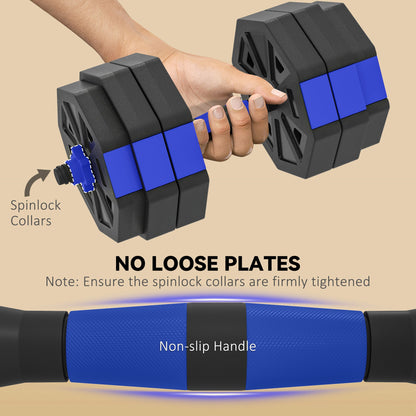 6-in-1 Adjustable Dumbbell Set, Used as Kettlebell, Barbell, Dumbbell, Push-Up Stand, 44lbs Free Weights Set, Blue