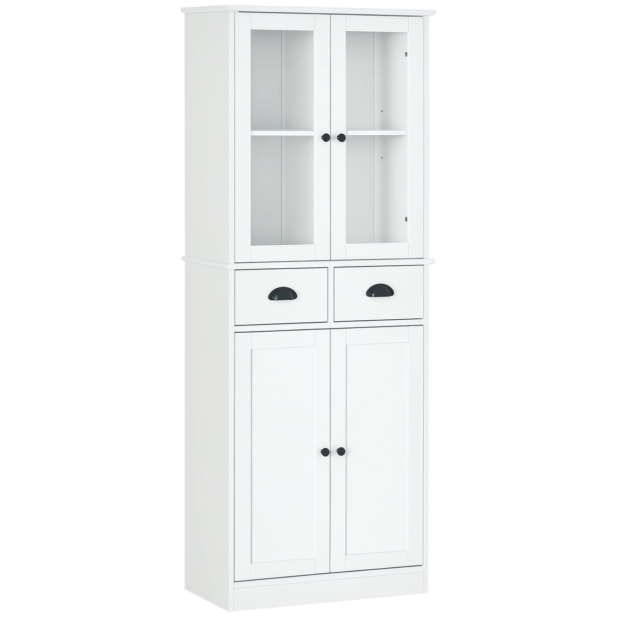 61" Kitchen Pantry Cabinet, Freestanding Farmhouse Buffet Storage Cabinet with Soft Close Glass Doors and Adjustable Shelves, Black
