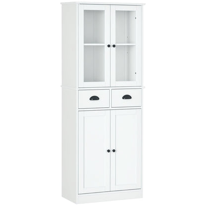 61" Kitchen Pantry Cabinet, Freestanding Farmhouse Buffet Storage Cabinet with Soft Close Glass Doors and Adjustable Shelves, Black