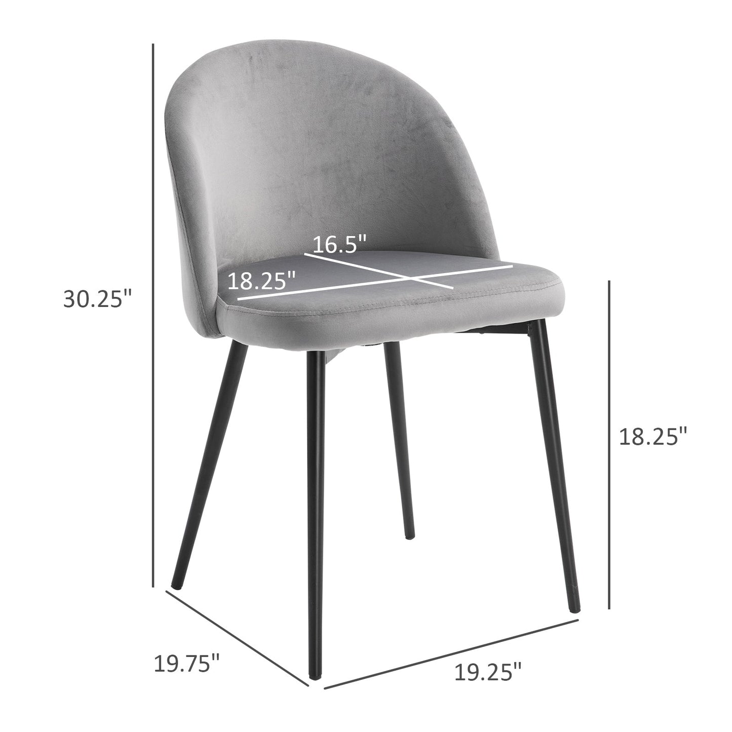 Dylan Set of 2 Mid-Back Velvet-Touch Dining Chairs-Grey