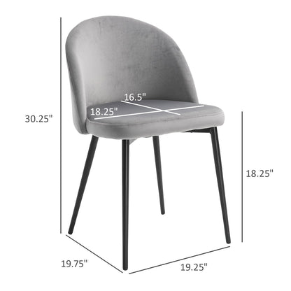 Dylan Set of 2 Mid-Back Velvet-Touch Dining Chairs-Grey