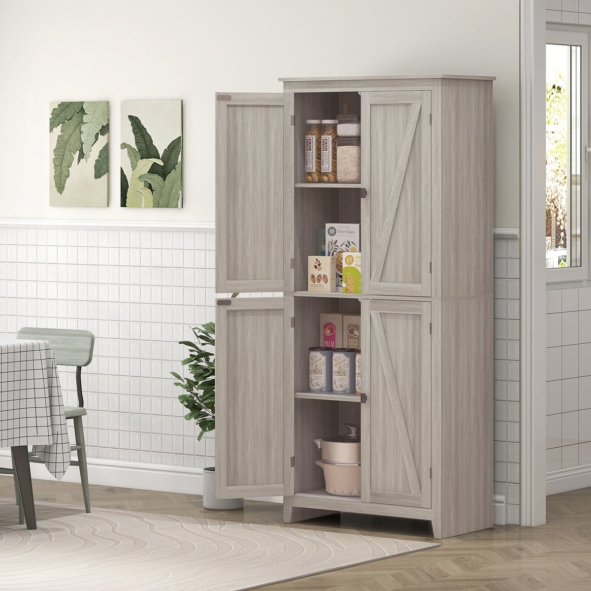 72" Freestanding Storage Cabinet, Kitchen Pantry Cabinet with Doors and Shelves for Dining Room, Natural