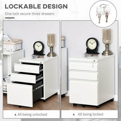3 Drawer Filing Cabinet, Lockable Office Storage Cabinet on Wheels for Legal, Letter, A4 Files, Black