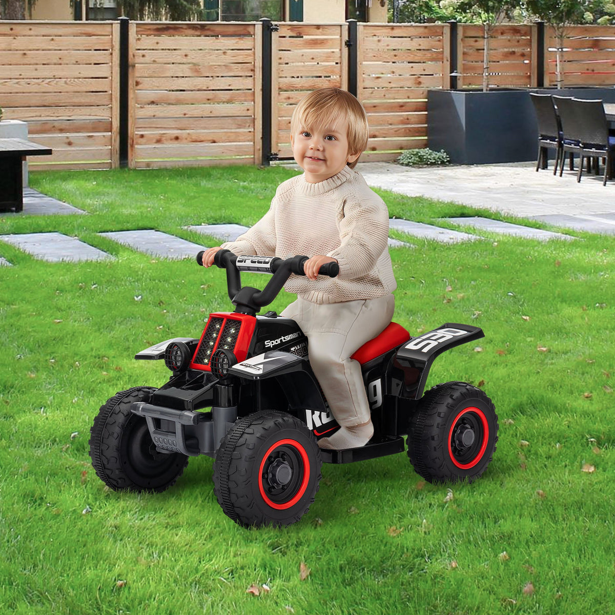 6V Kids ATV Quad, 4 Wheeler Battery Powered Electric Ride on Car w/ Lights, Forward Backward, Black