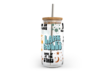 Lake Rules Glass Can with Bamboo Lid