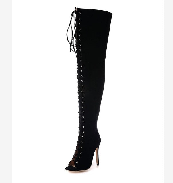 Thigh High Peep Toe Heels