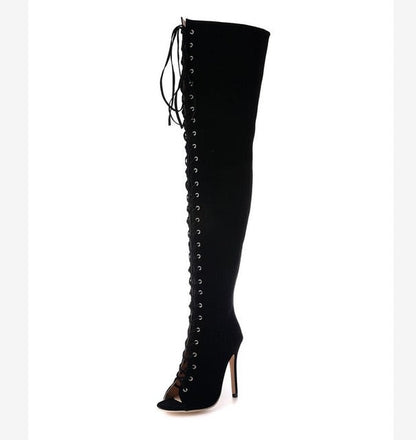Thigh High Peep Toe Heels