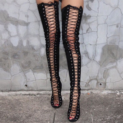 Thigh High Peep Toe Heels