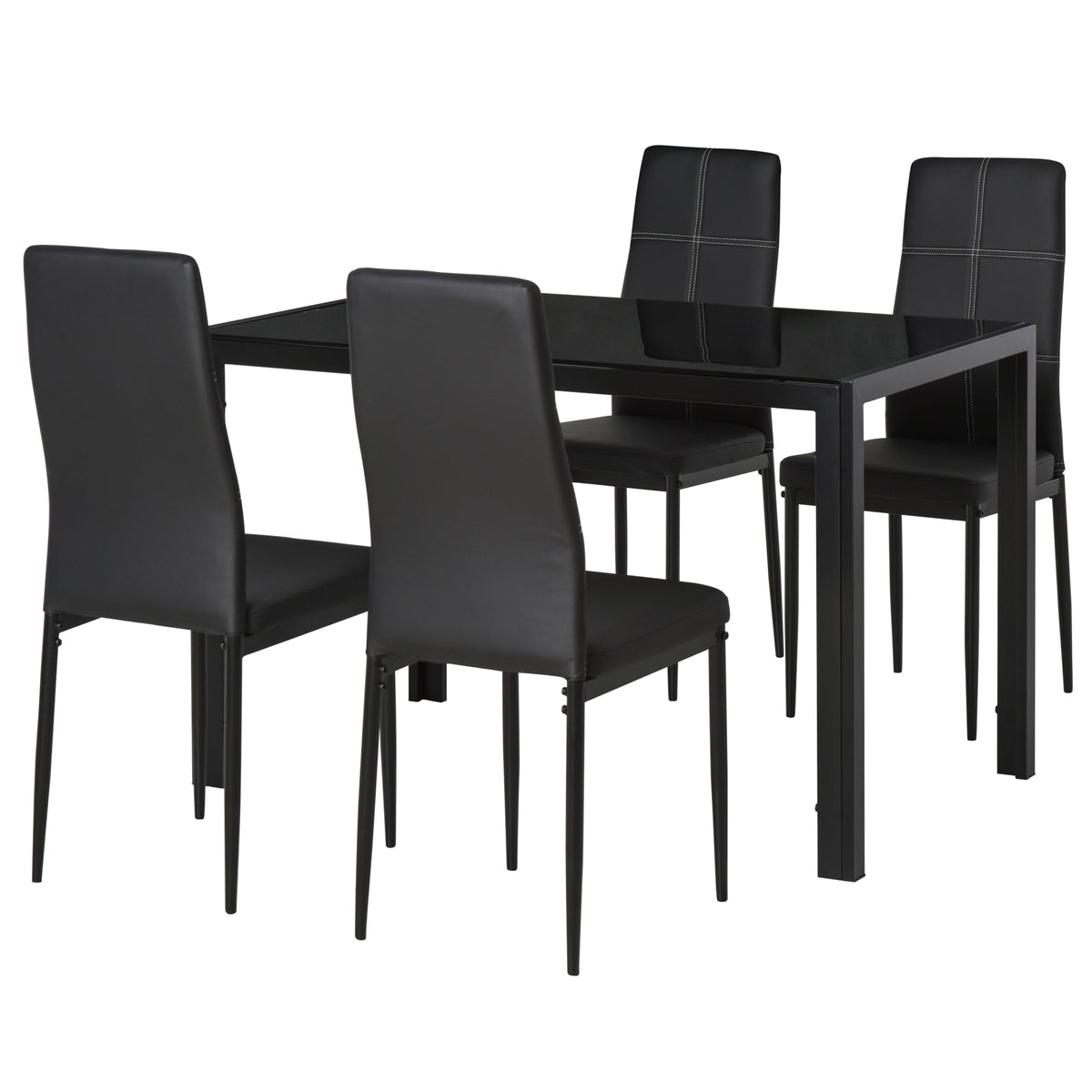 Zaya 5-Piece Rectangular Glass Dining Set for Small Spaces-Black
