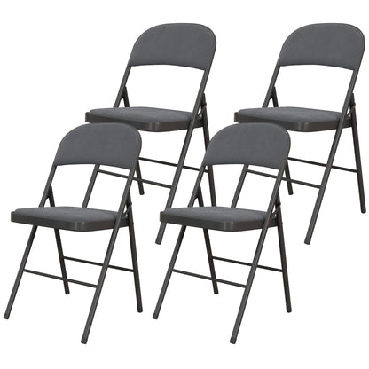 4 Pack Folding Chairs with Padded Seats, Velvet Portable Party Chairs with Steel Frame, Beige