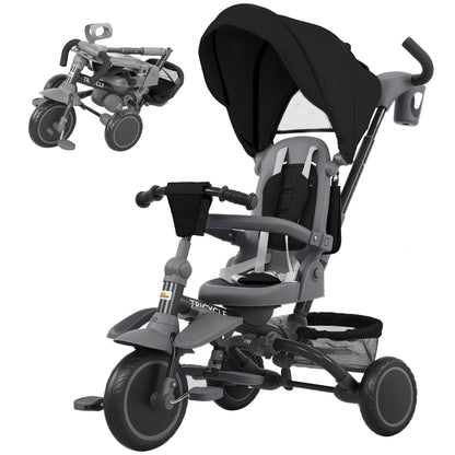 6 in 1 Toddler Tricycle for 1-5 Years Old with Push Handle, Removable Canopy, Rotatable Seat, Black