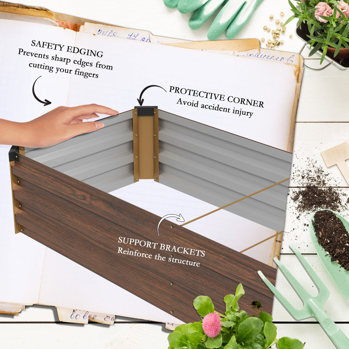 8'x2'x1' Galvanized Raised Bed, Large Elevated Planter Box for Growing Flowers, Herbs and Vegetables, Dark Grey