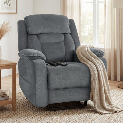 Power Recliner Chair with Massage, Electric Lift Chair for Elderly with Side Pockets, 2 Memory Positions, Remote, Brown