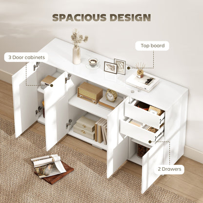 Kitchen Sideboard Storage Cabinet, Modern Coffee Bar with Push-Open Design and 2 Drawers for Living Room, White