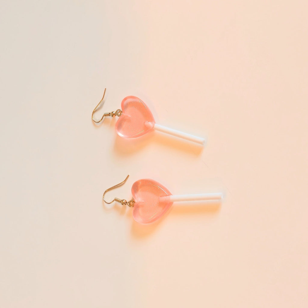 Lollipop Earrings (Peach Hearts)