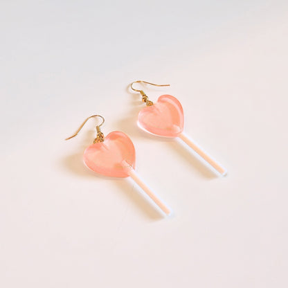 Lollipop Earrings (Peach Hearts)