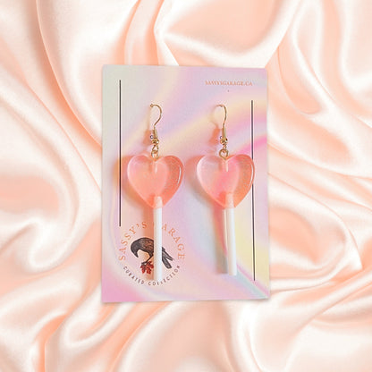 Lollipop Earrings (Peach Hearts)