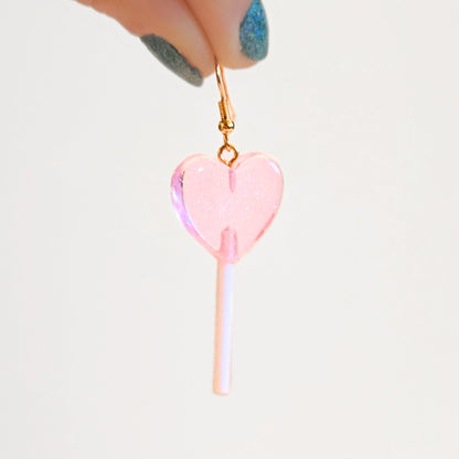 Lollipop Earrings (Pink Hearts)