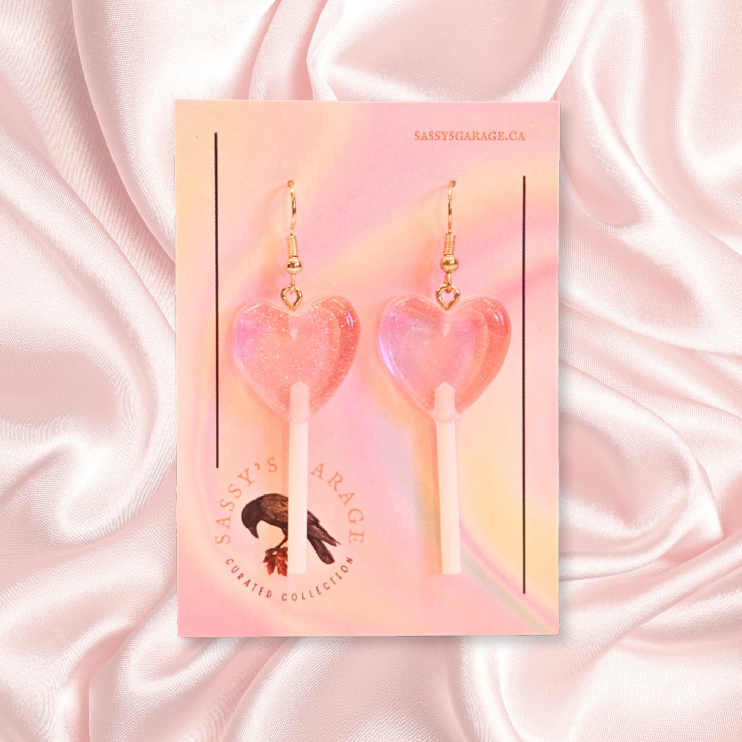 Lollipop Earrings (Pink Hearts)