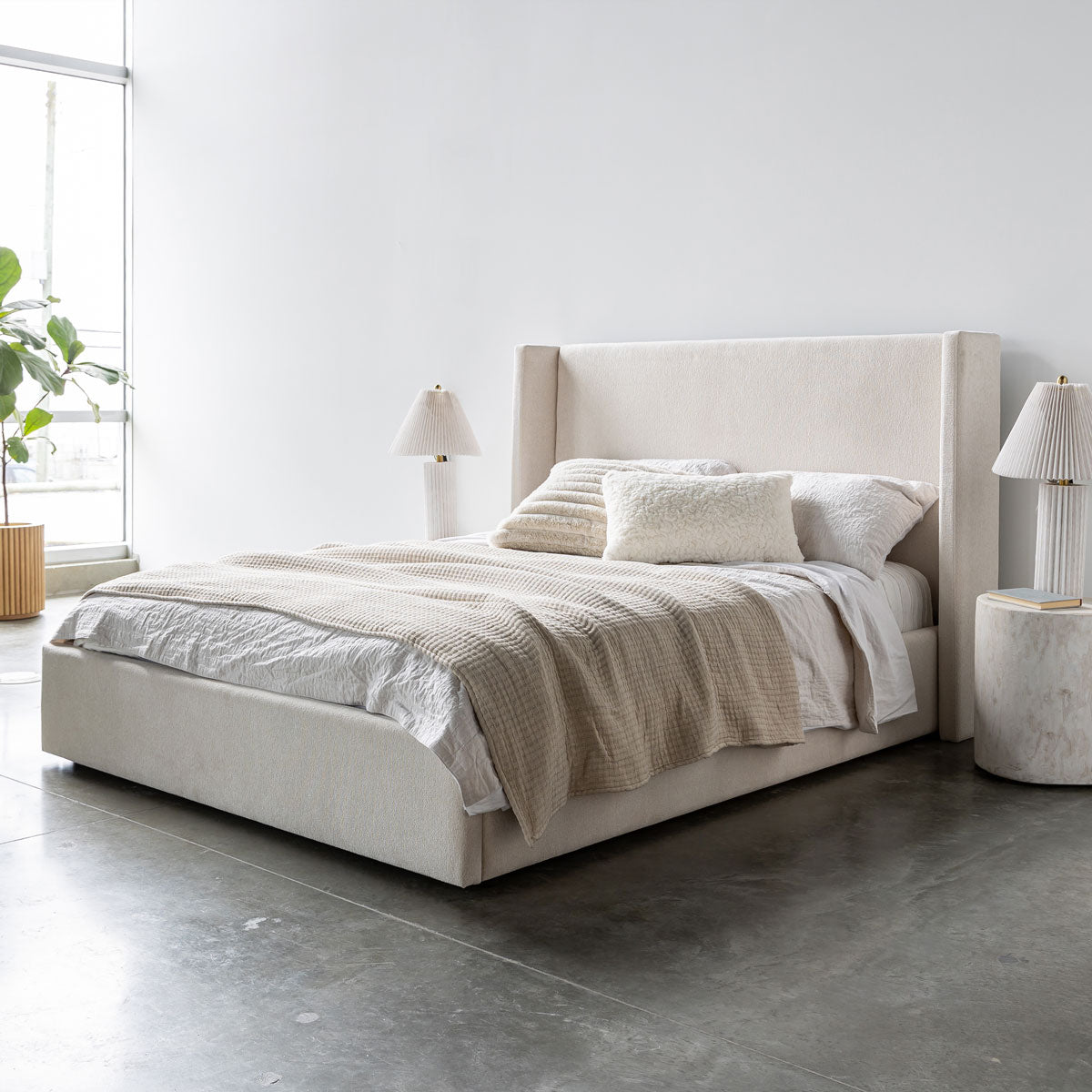 Angie Modern Storage Drawer Bed - Cream