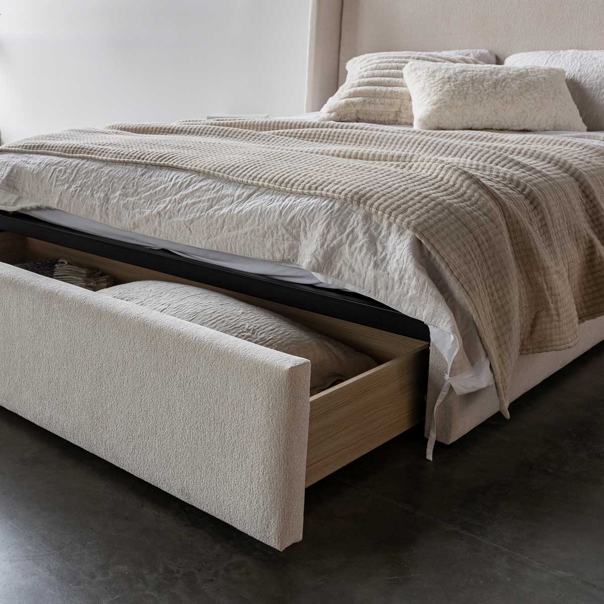 Angie Modern Storage Drawer Bed - Cream