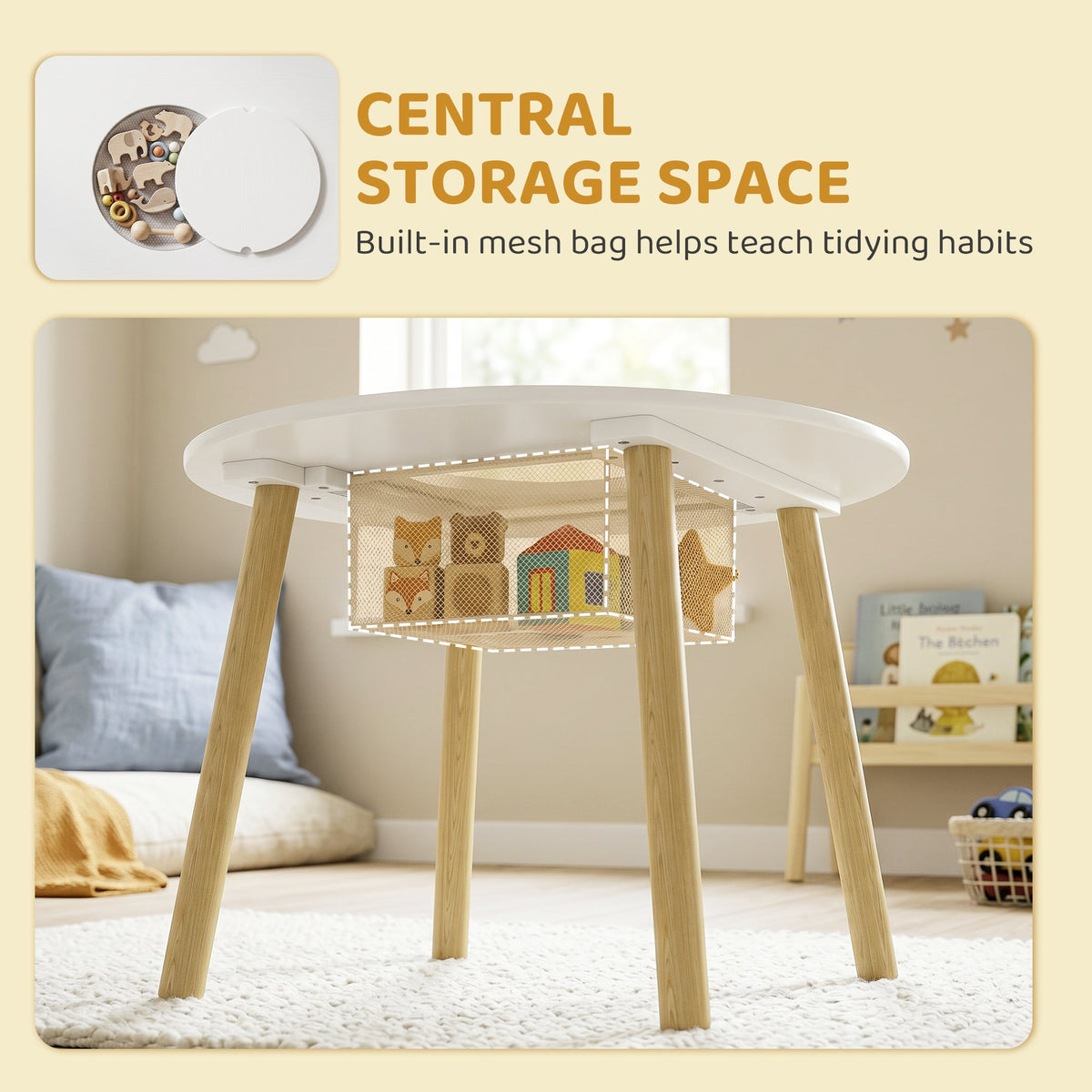 3 Pieces Kids Table and Chair Set, Activity Table and Chair Set with Cloud-Shaped Chairs, Mesh Bag