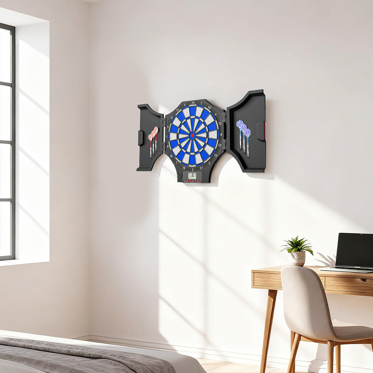 Electronic Dartboard Set with 31 Games and 285 Programs for 8 Players, Soft Tip Dart Board Set with Cabinet, 6 Darts and 6 Spare Tips, LCD Display