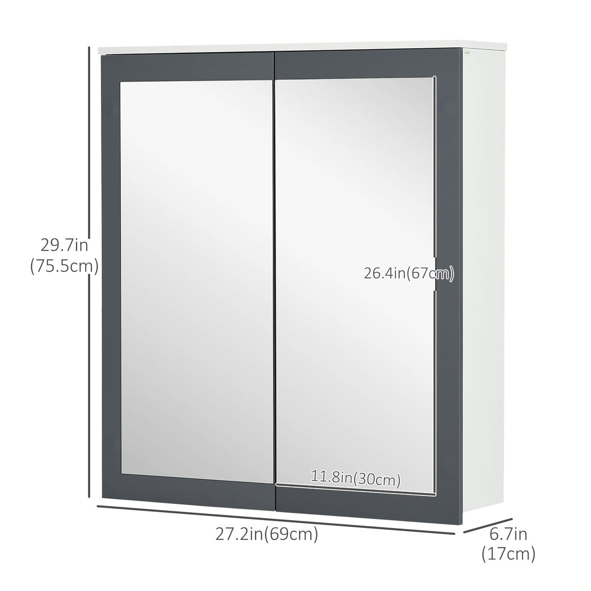 Bathroom Mirror Cabinet, Wall Mounted Medicine Cabinet with Mirror, Double Doors and Adjustable Shelves, White
