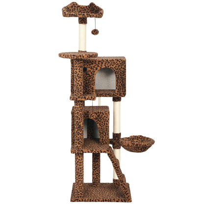 63 Inch Cat Tree with Sisal Scratching Posts, Condos, Plush Perches, Hammock, Ladder, Dangling Balls, Beige