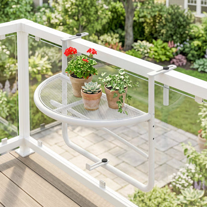 Adjustable Balcony Hanging Railing Table, Metal Mounting Mini Wall Desk Storage Rack, Outdoor Flower Stand Serving Table Half Round, Grey