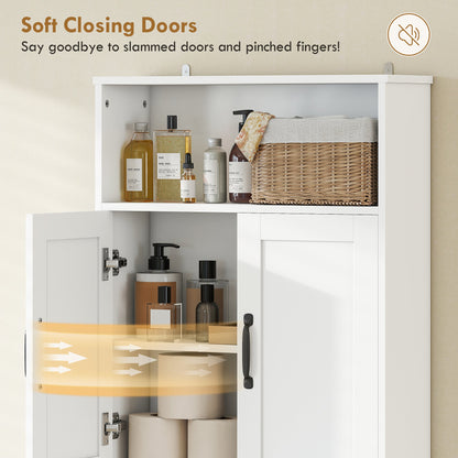 Over the Toilet Storage Cabinet Freestanding Bathroom Organizer with 2 Doors and Open Shelf Black