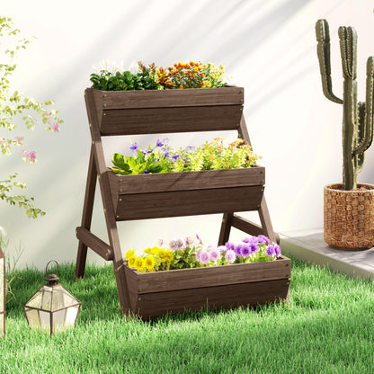 3 Tier Elevated Planter Box, Vertical Wooden Raised Garden Bed for Flowers, Vegetables, 26" x 30" x 30", Brown