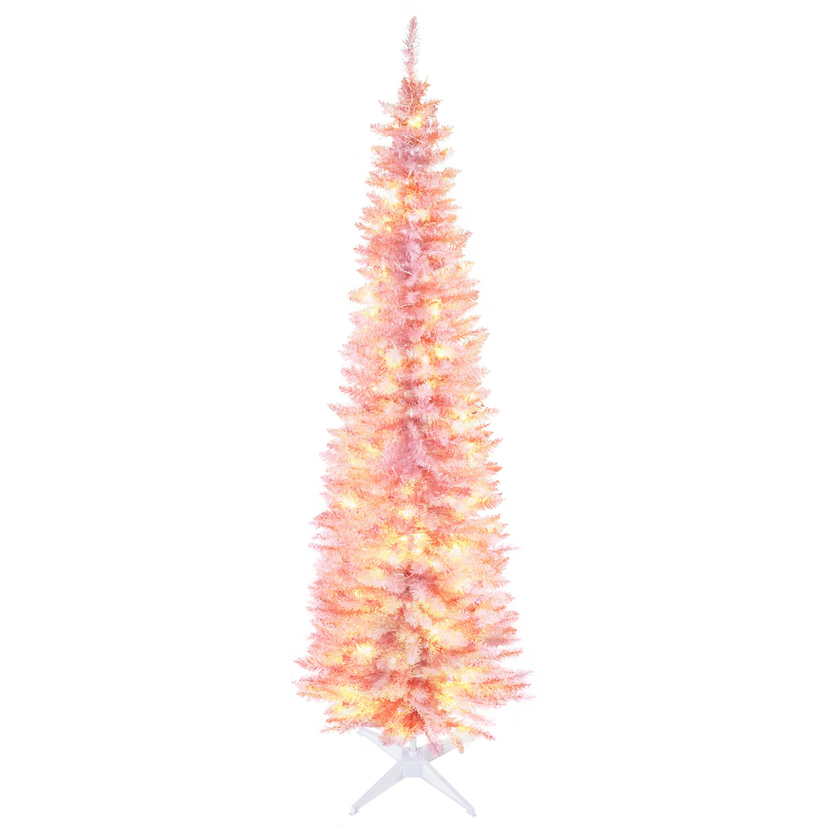 6' Pre Lit Artificial Pencil Christmas Trees, Xmas Tree with Realistic Branches and Warm White LED Lights, Green