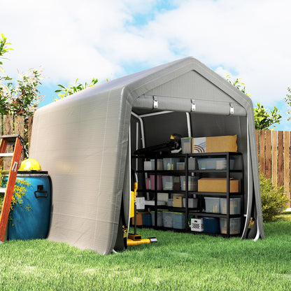 7.9' x 6.6' Garden Storage Tent, Patio Storage Shelter w/ Metal Frame and Double Zipper Doors, Dark Grey