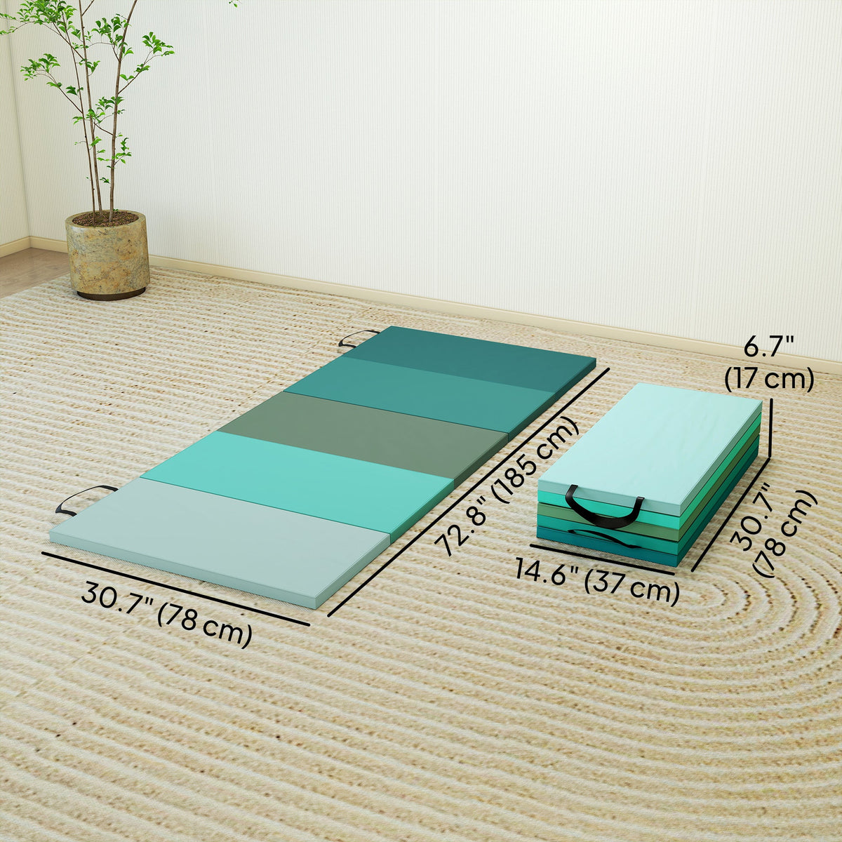 6ft Folding Gymnastics Mat, Thick Exercise Mat with Carry Handles for Yoga Aerobics Fitness Training, Mixed Green