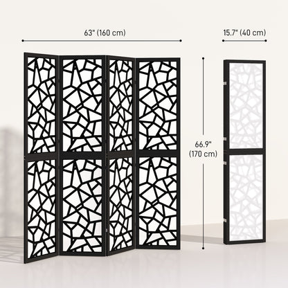4 Panel Room Divider, 5.6 FT Lightweight Folding Privacy Screen with Geometric Pattern for Living Room, Bedroom, Black