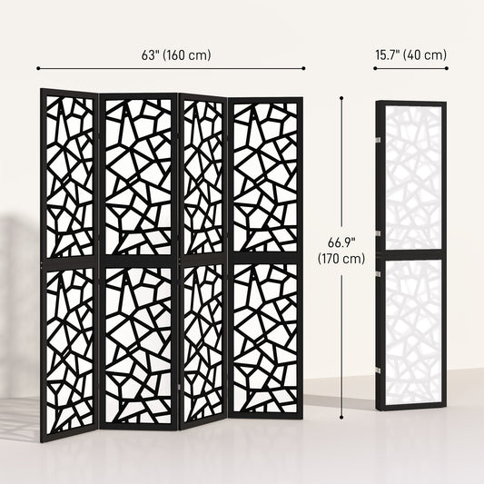 4 Panel Room Divider, 5.6 FT Lightweight Folding Privacy Screen with Geometric Pattern for Living Room, Bedroom, Black