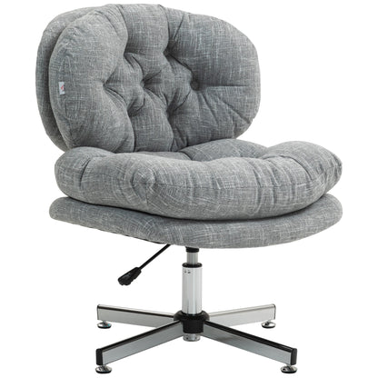 Computer Desk Chair, Armless Office Chair with Wide Padded Seat and Adjustable Height, Cream White