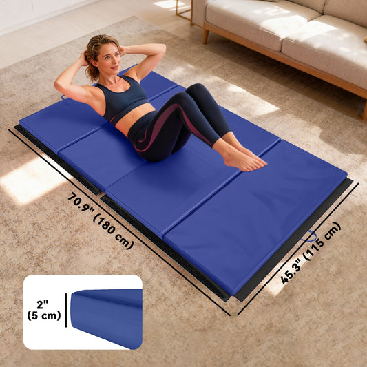 4'x10'x2" Folding Gymnastics Tumbling Mat, Exercise Mat with Carrying Handles for Yoga, MMA, Martial Arts, Blue